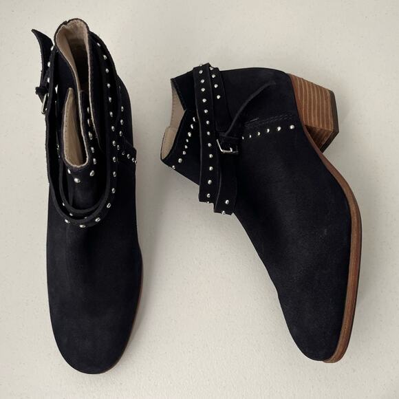 Boden Keira Ankle Boots Women's Size 41/9.5 Navy Blue Studded Suede Edgy Chic - Picture 3 of 16